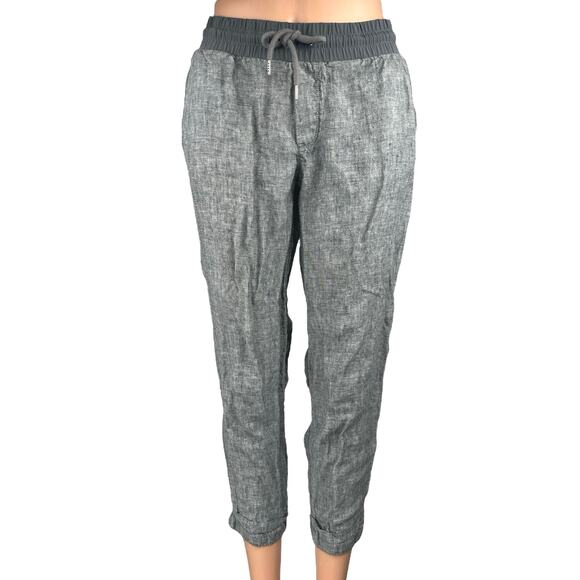 Athleta Bali 100% Linen Gray Straight Tapered Drawstring Ankle Trousers Pants 8 - Picture 1 of 5